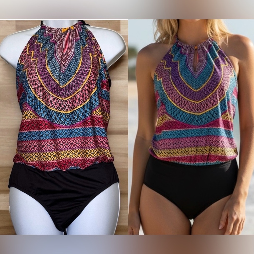ONE PIECE SWIMSUIT. SIZE L. CLEAN-WATER ADJUSTABLE HALTER NECK. BUILT IN BRA.